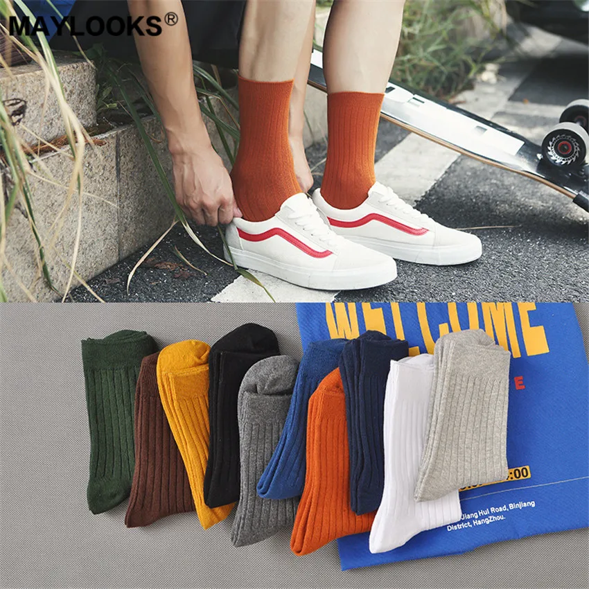 Maylooks/мужские носки сезон осень-зима одноцветные простые деловые с двойной иглой