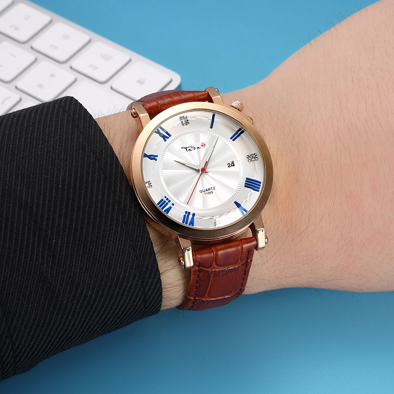 Бренд Tada мужские часы бизнес дата Римский алмаз циферблат Роскошные натуральная