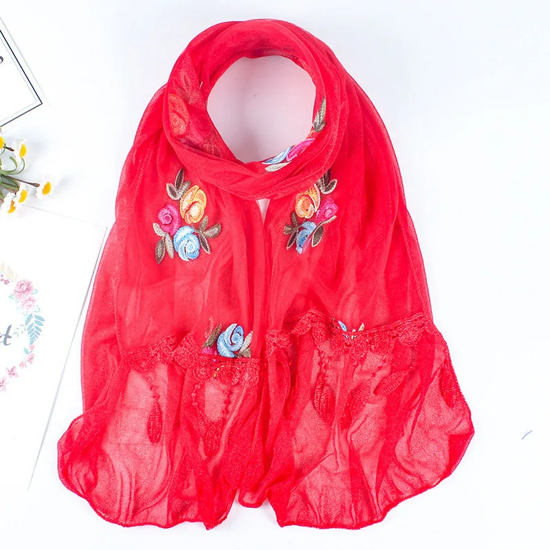 2018 вышитый шарф женская мода Цветочная пряжа с кристаллами Женская Бандана