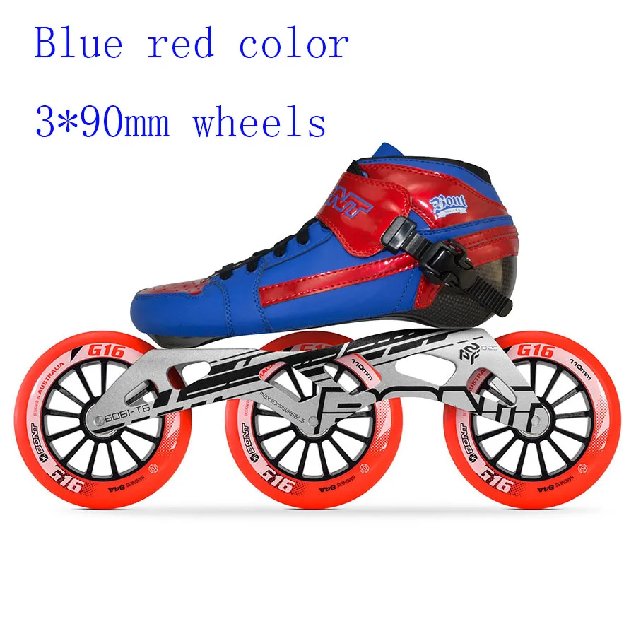 blue red 3-90mm Оригинальные Bont преследование 2PT скорость роликовые коньки Heatmoldable углеродного волокна загрузки кадр 3*90/100/110 мм G16 колеса Racing Patines - Цвет: blue red 3-90mm