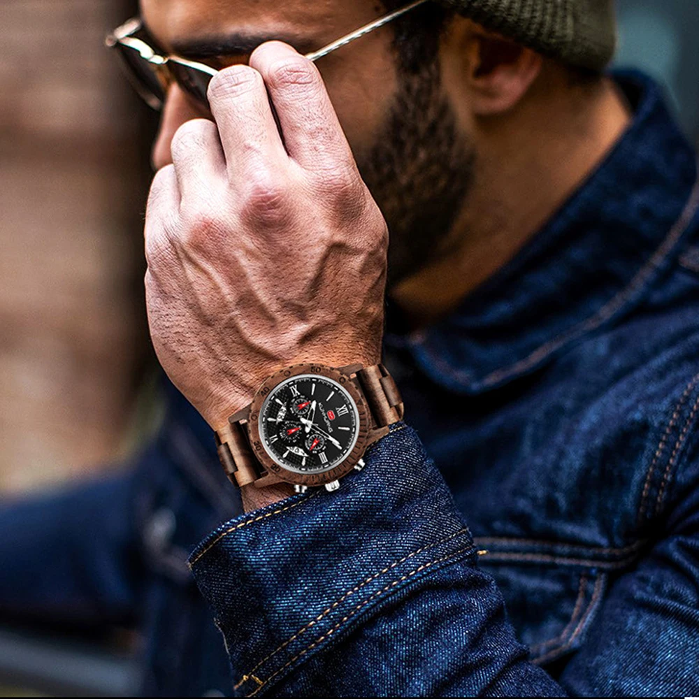 Роскошные Брендовые мужские часы с автоматической датой деревянные мужской