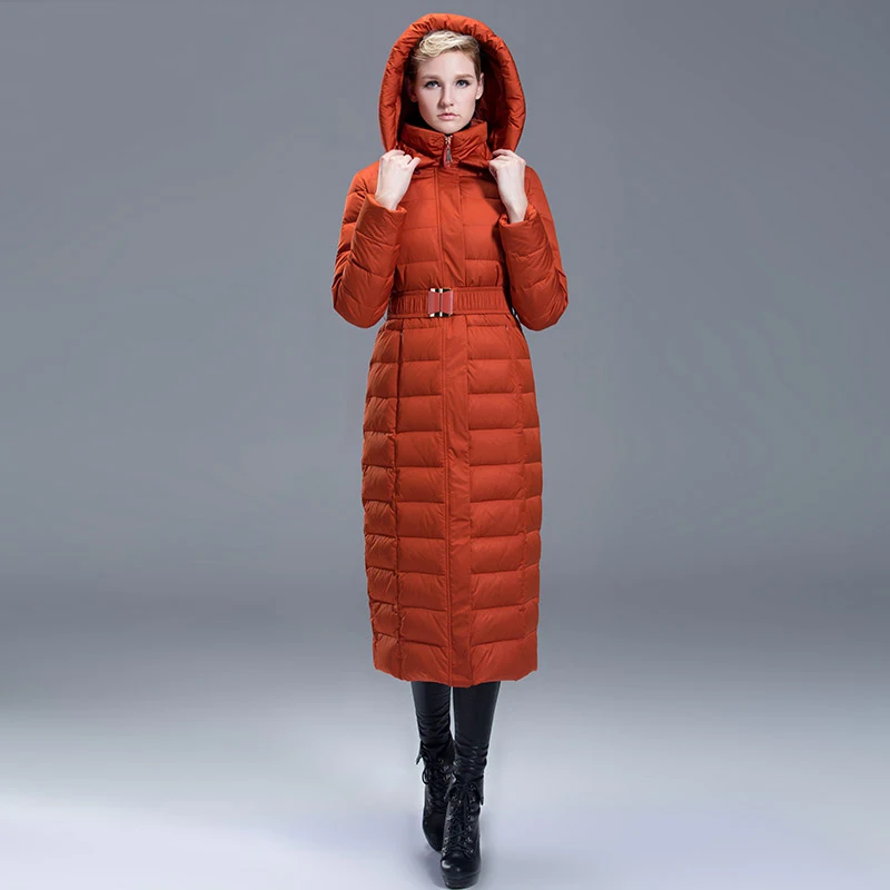 Большая распродажа высокое качество Женская длинная пуховая куртка с капюшоном