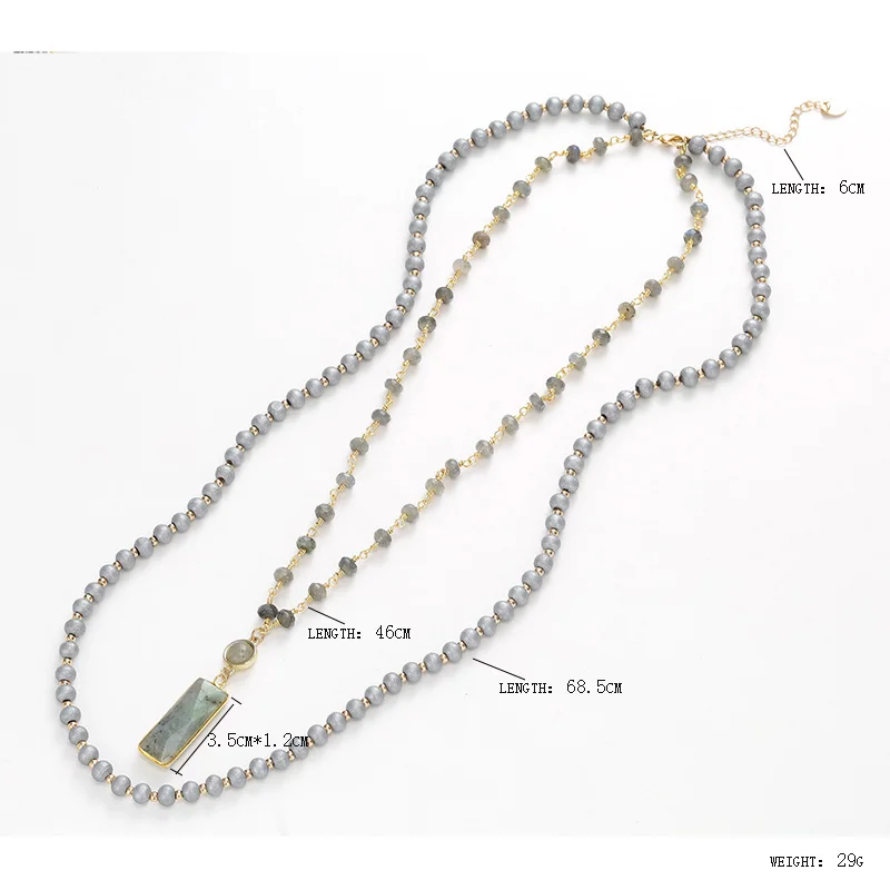 BOJIU Fashion Square Long Pendant Necklace Round Grey Crystal Women Wood Beads In Jewelry NKS193 | Украшения и аксессуары