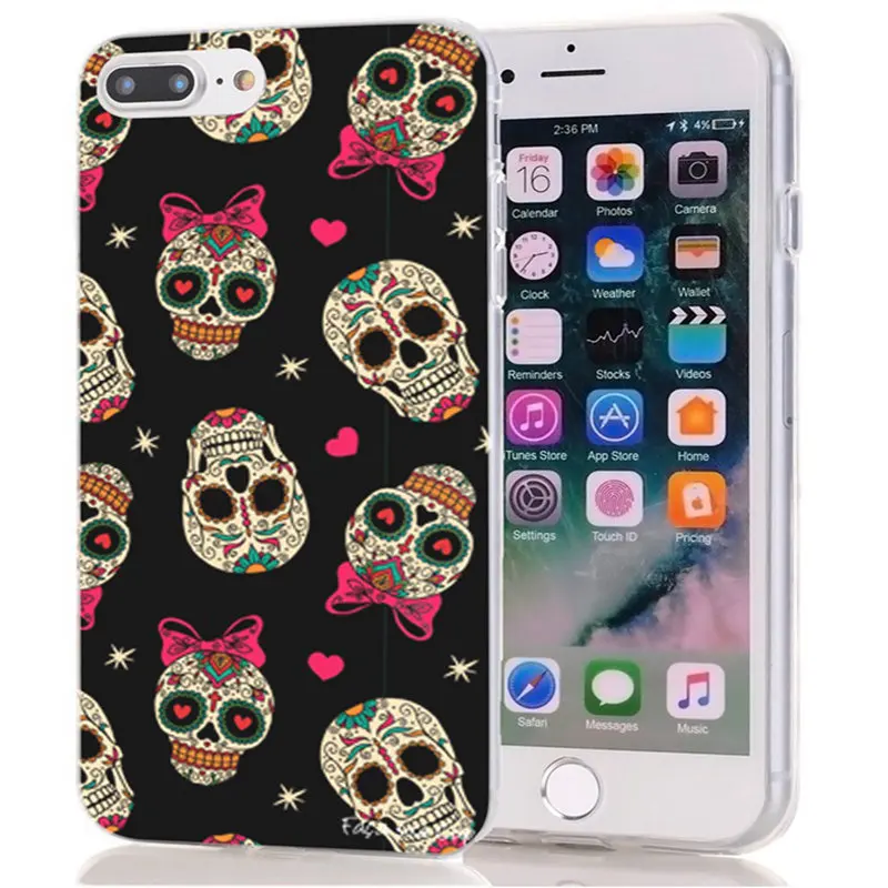 For iPhone 7 8 Plus Soft TPU Cover Design skull unique Cartoon flower X XS XR Max Phone Back Fundas M153 |