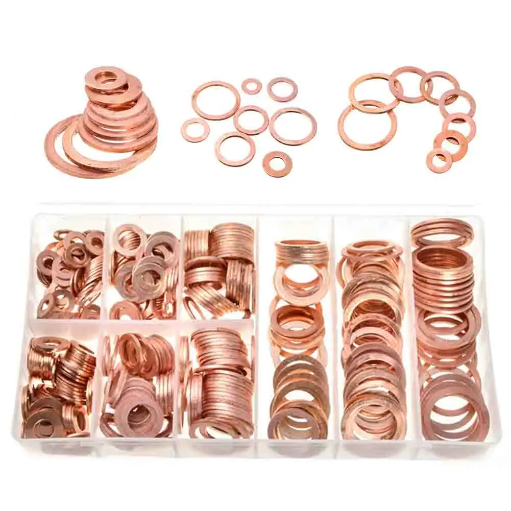 Новые 400 шт/комплект сплошной Медь деформируемые шайбы 9 Размеры сортированы