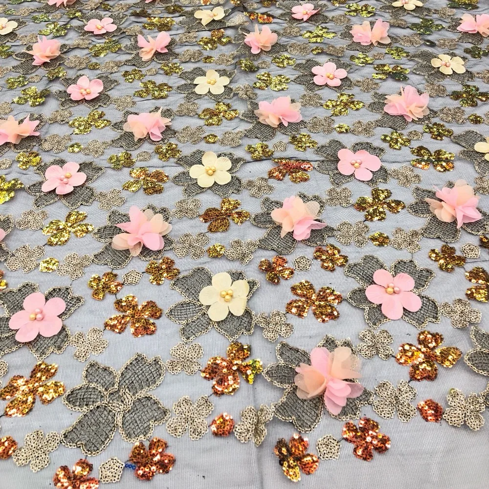 2019 разноцветная 3D кружевная ткань/кружево с блестками/Роскошная ткань бусинами