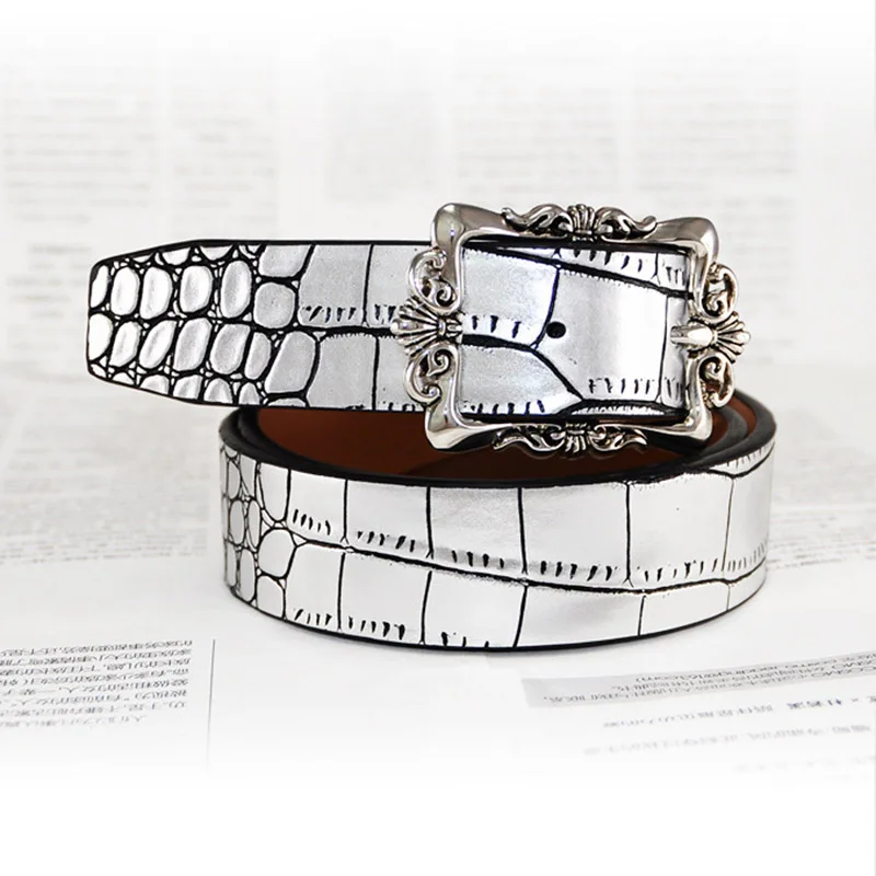 Женский ремень из натуральной воловьей кожи винтажный с пряжкой цвет золотистый