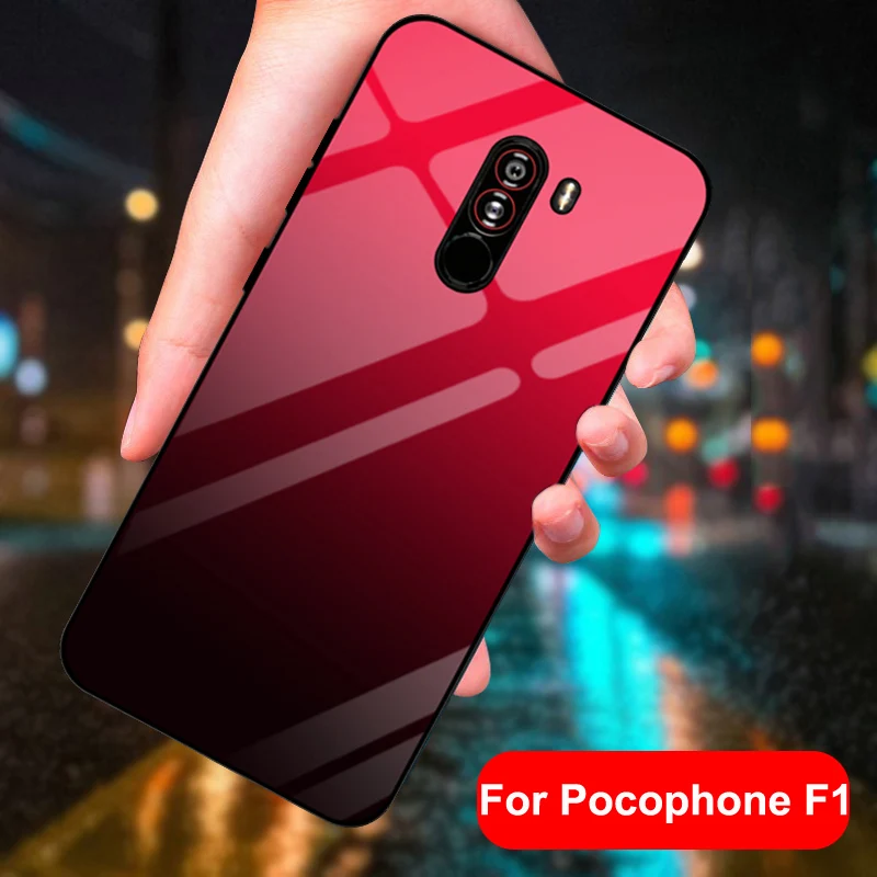 Для Xiaomi POCOPHONE F1 чехол сплошной цвет Закаленное стекло для телефона POCOPHONEF1 Чехлы POCO