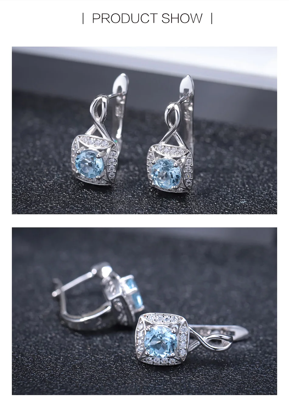 GEM'S BALLET 1.6ct натуральный Небесно-Голубой топаз кольца клипсы 925 пробы Серебряный Драгоценный Камень прекрасный набор украшений для женщин подарок