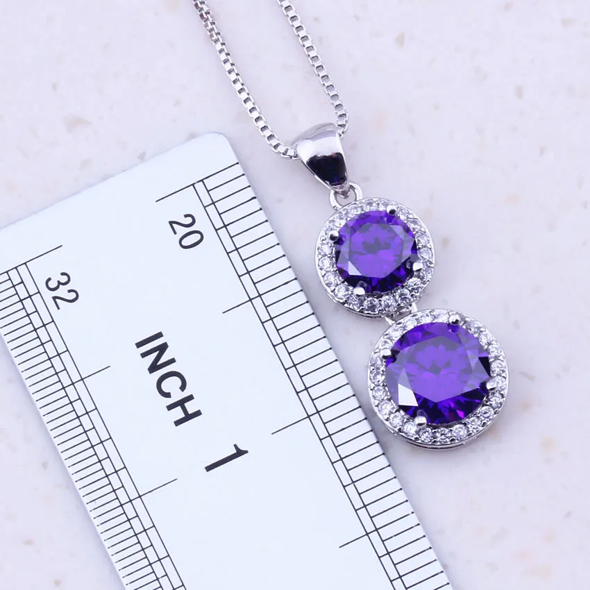 Charming Purple Crystal Cubic Zircon 925 Sterling Silver Jewelry Sets For Women Party Fashion Free Gift Box J0019 | Украшения и