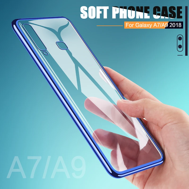 Luxury Plating TPU Case For Samsung Galaxy A7 2018 Ultra Thin Soft Silicone A9 Phone Cover Transparent |