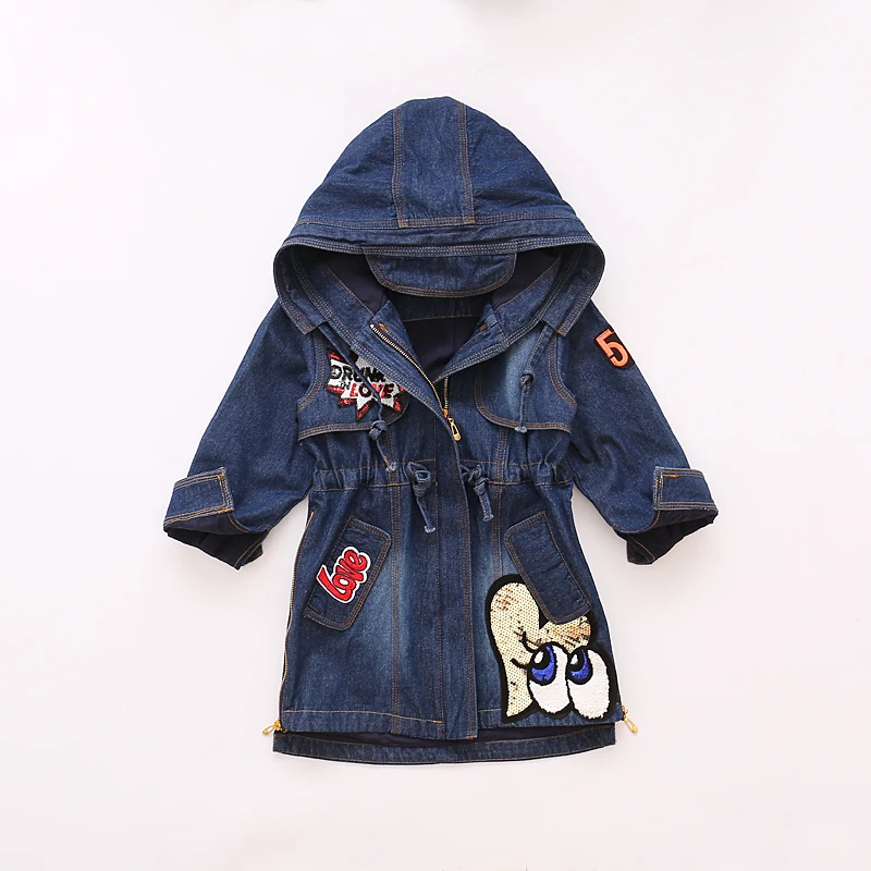 Spring Autumn Girl Denim Jackets Coats Outerwear Kids Clothing Jeans Coat for Girls Lips Sequin Children Clothes Jacket | Детская одежда