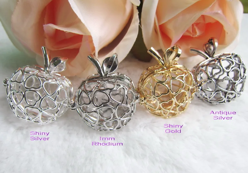 apple shiny silver DIY медальон кулон клетка для птиц/яблоко/цветы/сердца металлические компоненты ювелирных изделий Подходит для 16 мм Шары - Окраска металла: apple shiny silver