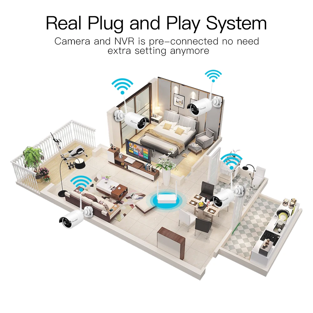 Woaser 8ch 960 P Беспроводной NVR plug &amp play 8 шт. 720 1.0mp открытый Водонепроницаемый ИК Ночное
