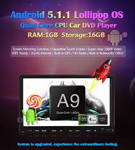 Автомобильная стереосистема в тире четырехъядерный двойной 2 Din Android5.1.1