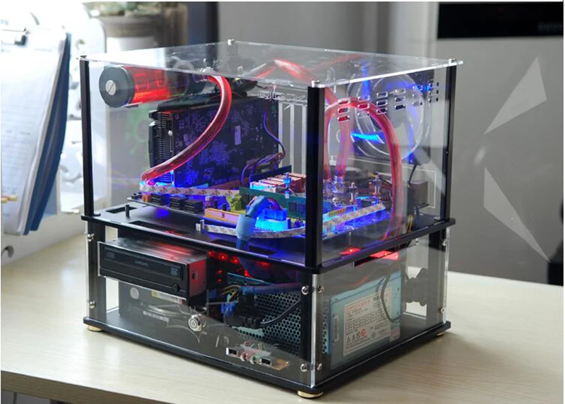 DIY Acrylic transparent chassis Open Frame Horizontal MATX PC case Water Cooling host Box computer Parts gabinete computador