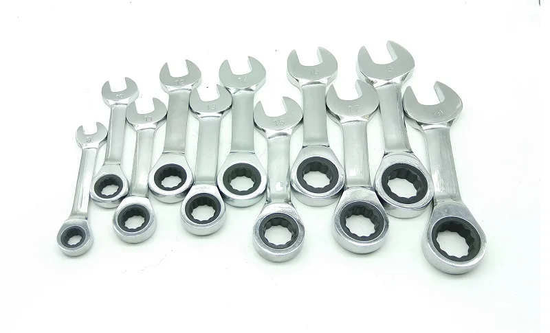 

12pcs/set 8-19mm Mini Ratchet Combination Metric Wrench Stubby Gear Wrench Open End Spanner DIN.c 72T