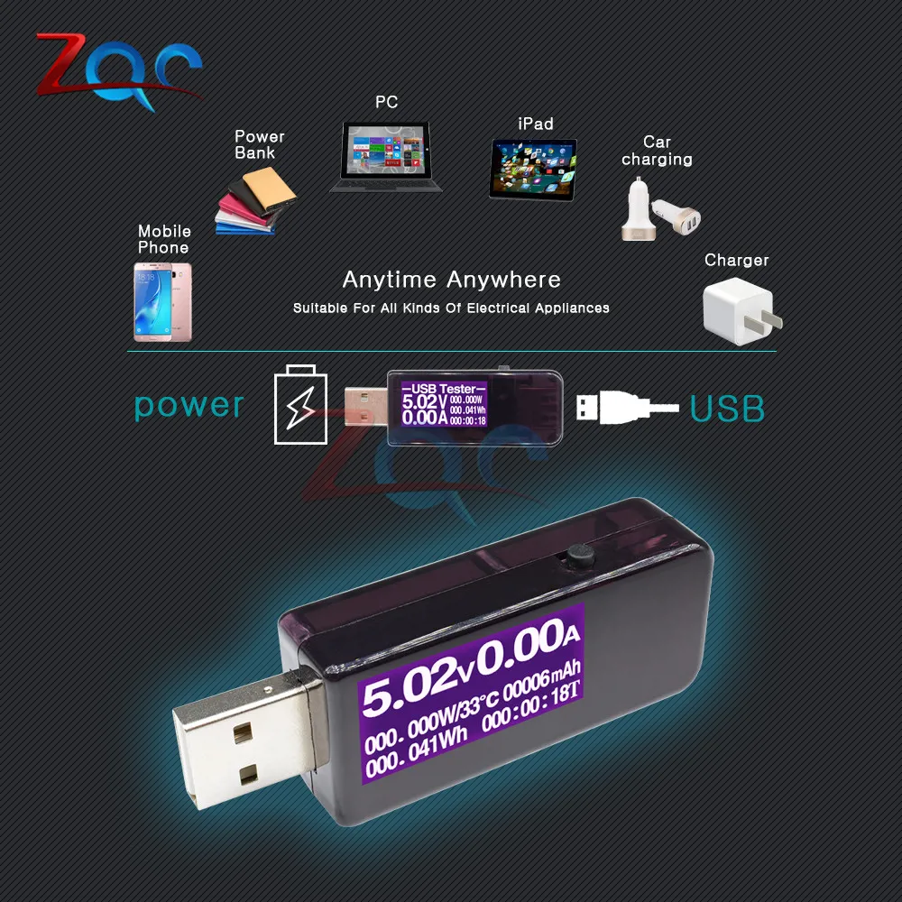 USB цифровой вольтметр Амперметр измеритель напряжения тока USB детектор питания Тестер батарея Емкость энергии время Многофункциональный тестер