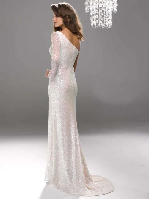 

2016 New Design long sleeve black evening dress one-shoulder sequined robe de soiree vestido de festa party dresses W117