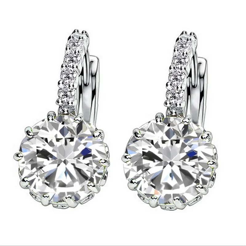 QCOOLJLY модные серьги из сплава серебра 9 цветов с геометрическими кристаллами, простые ювелирные изделия, Круглые серьги с фианитами для женщин