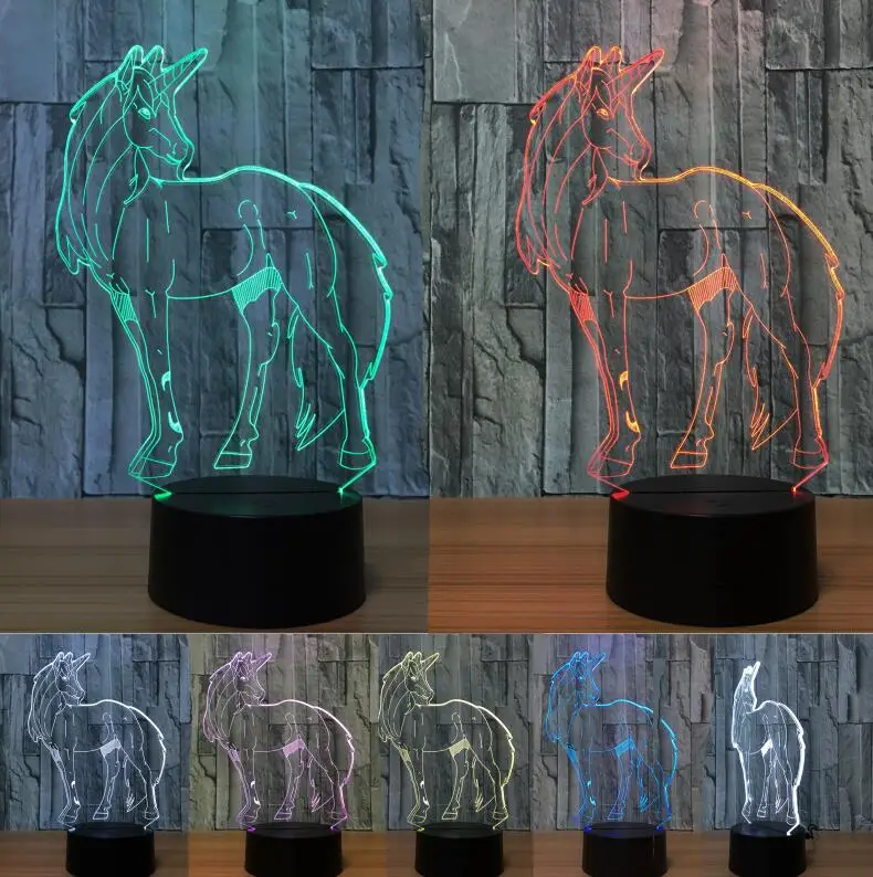 Lovely Unicorn Новинка, светодиодный ночник в виде животного, единорога, лошади, 3D иллюзия, светодиодный прикроватный ночник, лампа RGB для дома, декор для детей, День святого Валентина - Испускаемый цвет: Lovely Unicorn