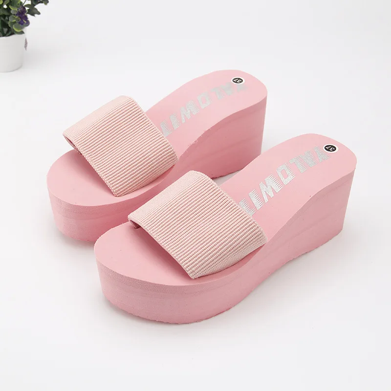 Дешевые простые тапочки Chanclas из эластичной ткани; женские пляжные сланцы на высоком каблуке; летние сандалии на платформе; zapatos mujer; женская обувь