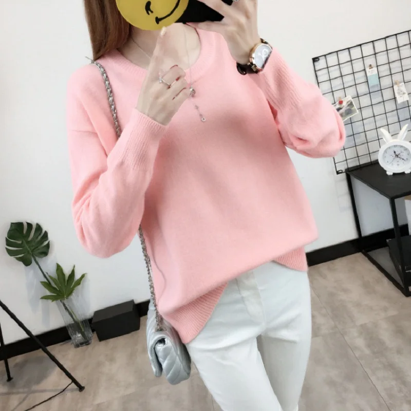 Autumn Winter Fashion Women's Sweater and Pullover Knit Long Sleeve Round Neck Elastic Women Thick Warm Loose Tops Solid Color | Женская