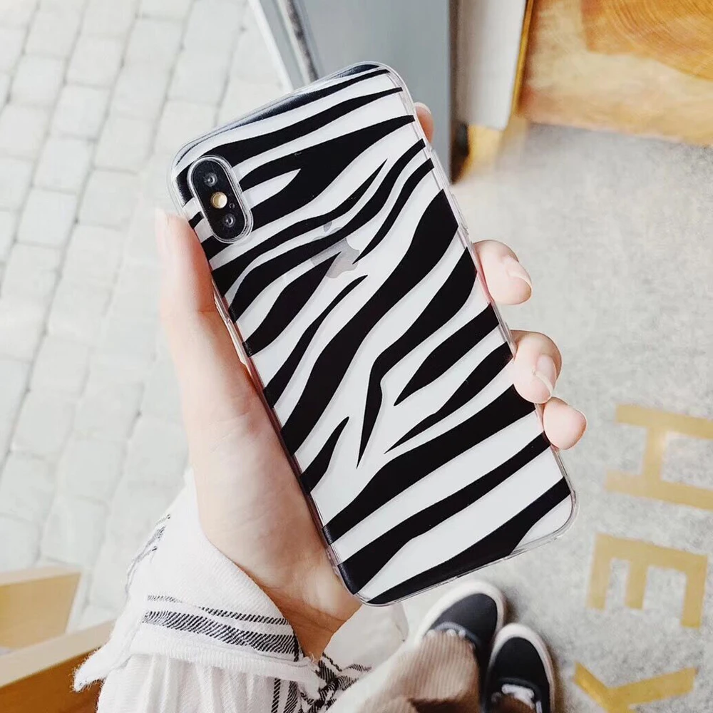 MYSUN Case For iPhone XS Max XR X 6 6S 7 8 Plus Soft TPU Zebra Stripe Full Body Transparent Phone Back Cover Cases Gift |