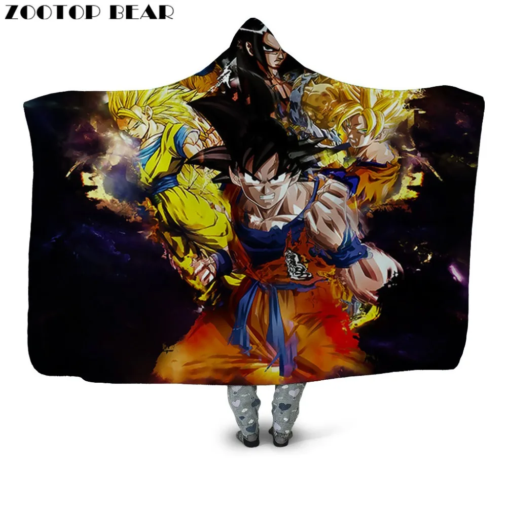 Супер Saiyan одеяло с капюшоном плюшевые пальто для взрослых мальчиков аниме 3D принт Dragon Ball модные домашние мягкие офисные одеяла носимые постельные принадлежности