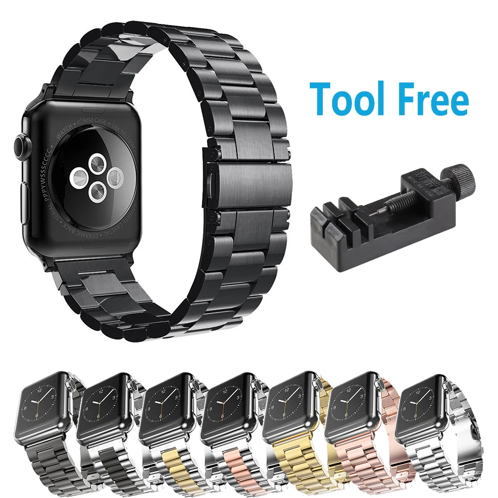 Браслет из нержавеющей стали с металлической пряжкой ремешок для Apple Watch 44 мм 40