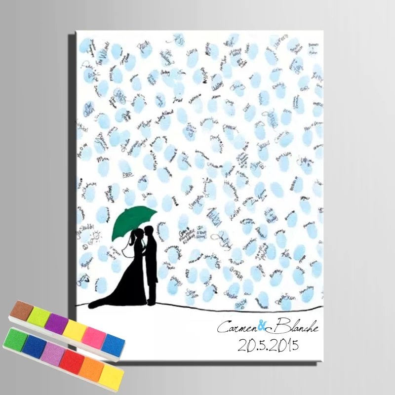 Отпечаток пальца Подпись Холст Картина любовник под зонтом свадебный подарок