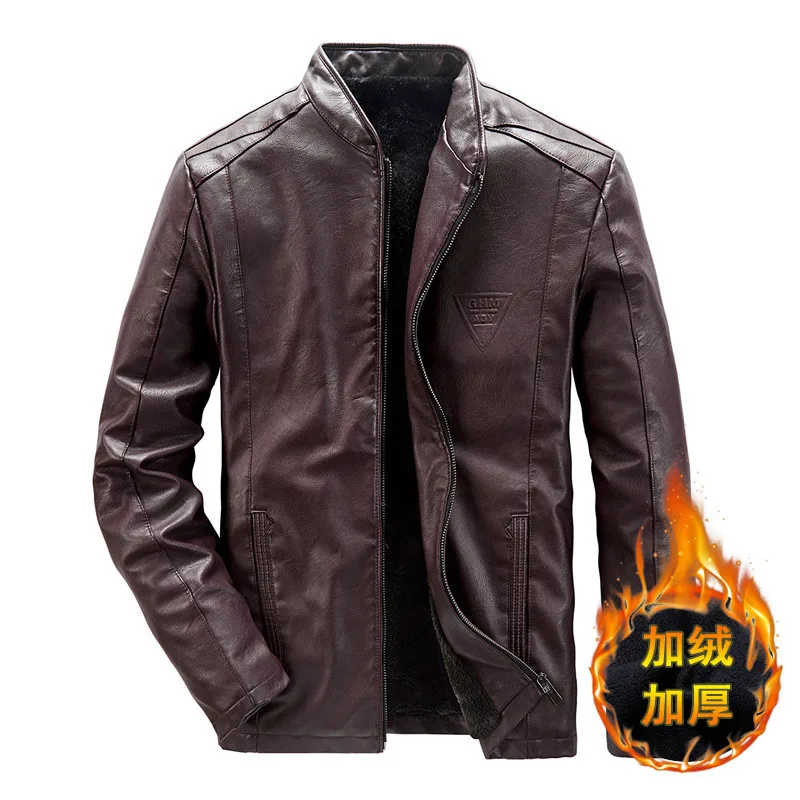 TIEPUS размера плюс M~ 5XL, 6XL, 7XL, 8XL новая кожаная куртка мужская однотонная Повседневная приталенная куртка с воротником-стойкой мужская куртка из искусственной кожи - Цвет: Fleece red