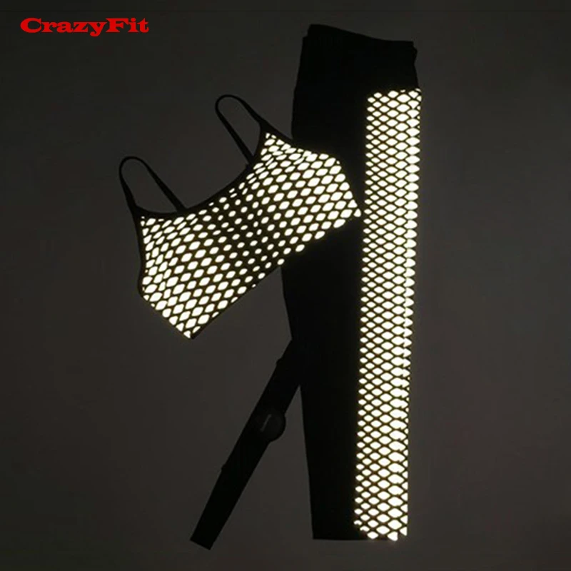 CrazyFit, спортивные женские колготки для фитнеса, йоги, отражающие, для ночного бега, Компрессионные Леггинсы, эластичная резинка на талии, лоскутные женские штаны