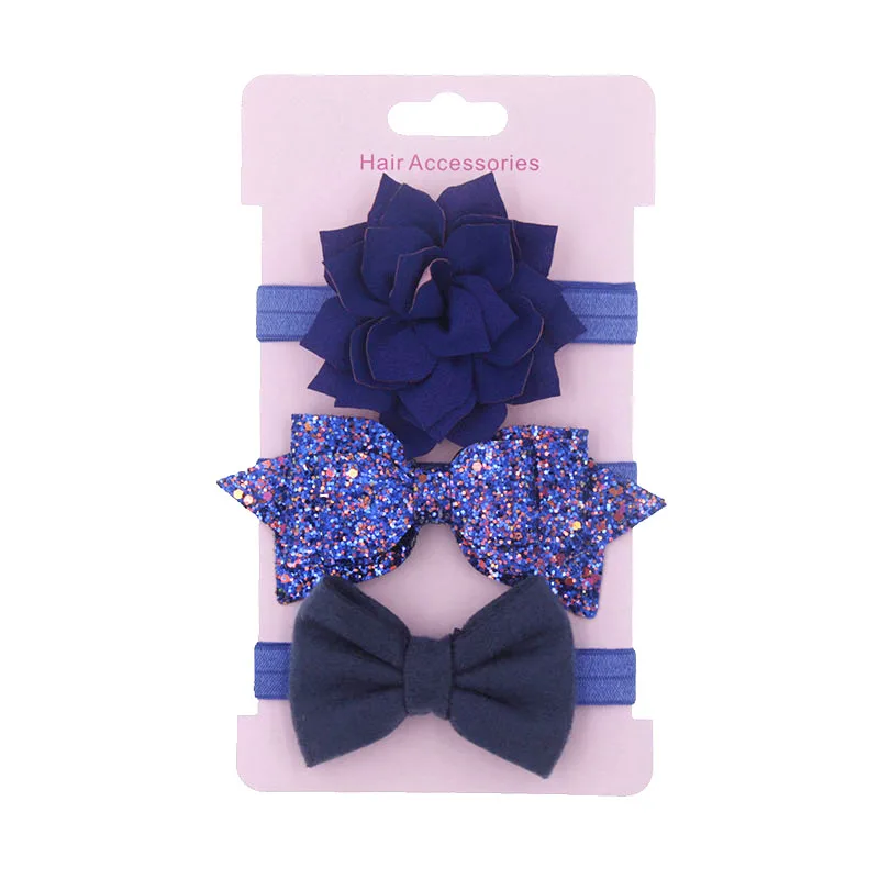 style1 blue 3 шт./компл. Эластичный Цветочные Детские повязки на голову для волос, для маленькой девочки аксессуары милые бантики нейлоновая повязка на голову для младенцев haarband - Цвет: style1 blue