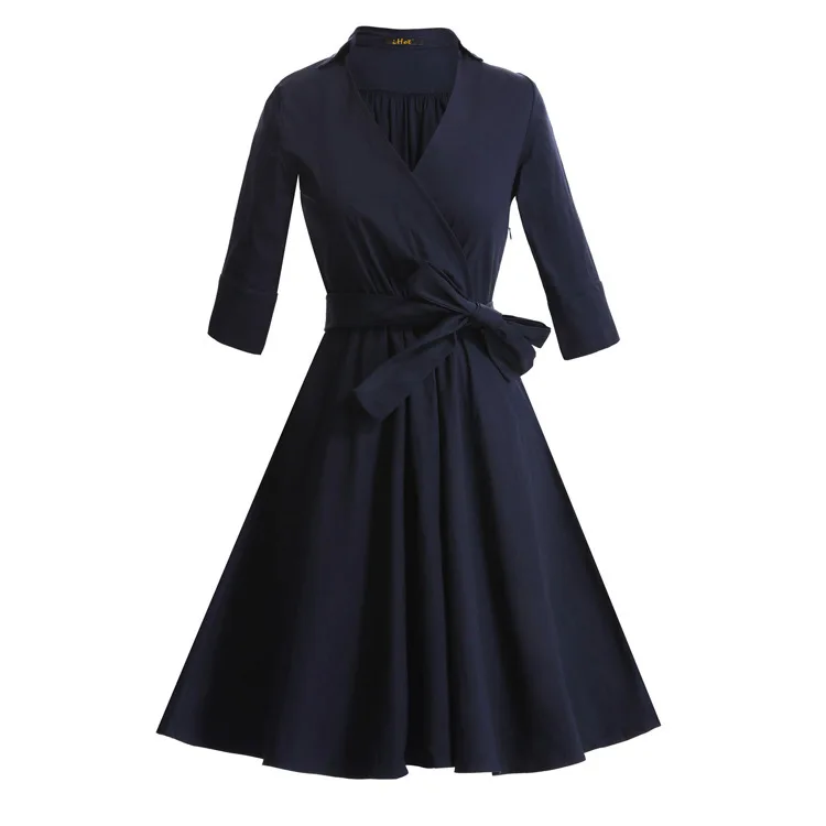 Винтажное платье с v образным вырезом и рукавом три четверти в стиле Хепберн