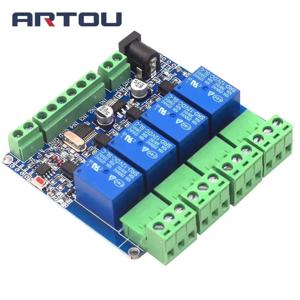 Modbus-Rtu 1/2/4 канала 12 В релейный модуль коммутатора Вход/Выход RS485/ttl Связь