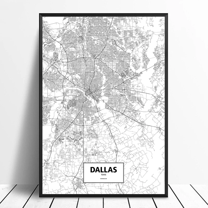 

DALLAS, TEXAS, UNITED STATES Black White Custom World City Map Poster Canvas Print Nordic Style Wall Art Home Decor