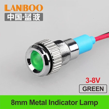 8mm-GREEN-(3-8V) LANBOO 8 мм Предупреждение ющий светодиодный индикатор с проводом 3V12V24V220V380V светодиодный пилот, сигнальный огонь белый красный желтый синий зеленый - Цвет: 8mm-GREEN-(3-8V)