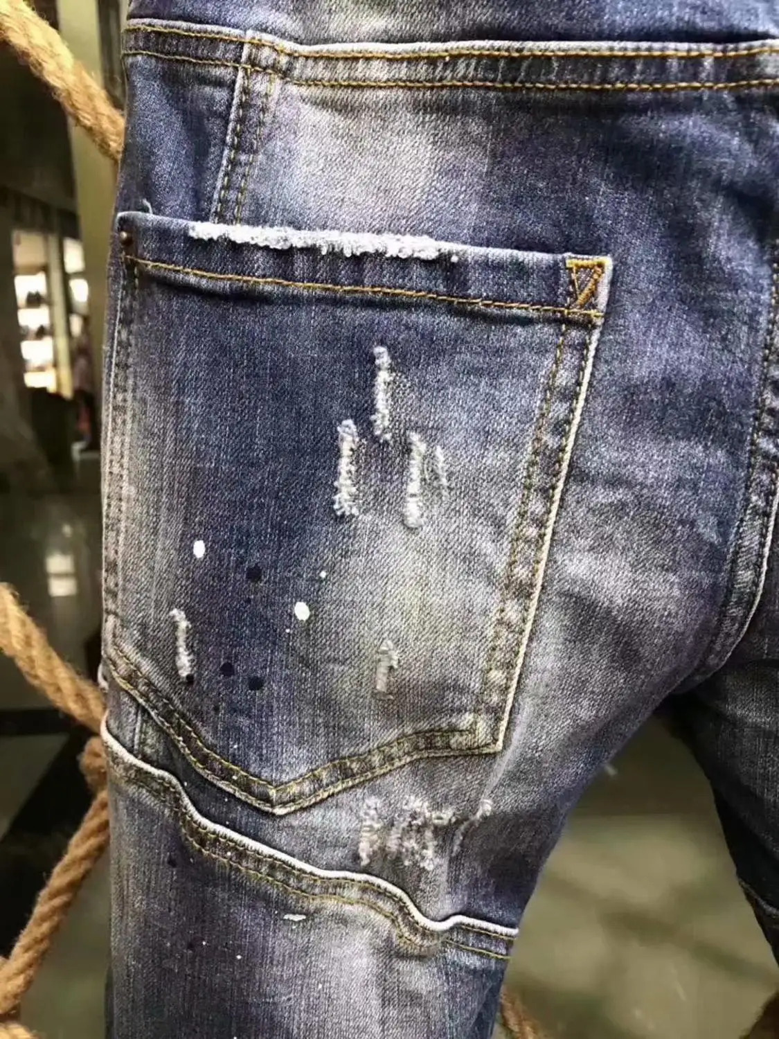 Рваные джинсы для мужчин скинни на молнии штаны A180 | Мужская одежда