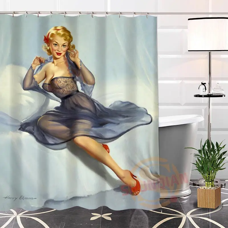 Эко-дружественный индивидуальный Уникальный pin up Девушка Современная душевая занавеска ванная комната водонепроницаемый для себя H0220-54 - Цвет: Лиловый