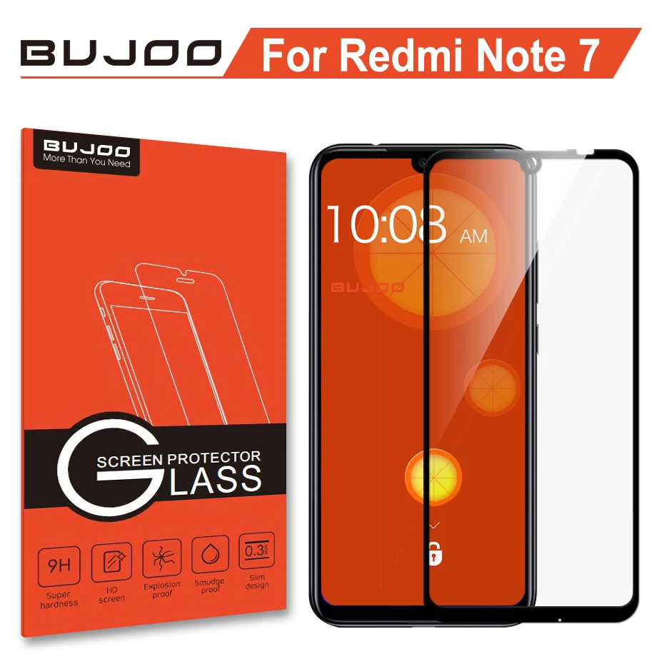 BUJOO высокоотзывчивое черное полное покрытие из закаленного стекла для Xiaomi Redmi Note 7 Xiomi защита экрана