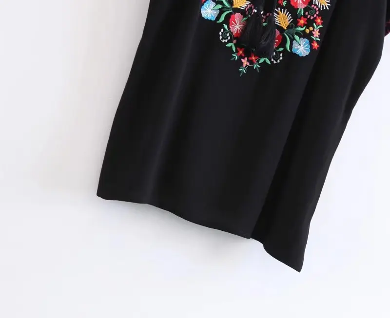Boho тройники для женщин новые летние винтажные цветочные вышивки с коротким рукавом v-образным вырезом taseel Топ повседневные богемные праздничные женские топы