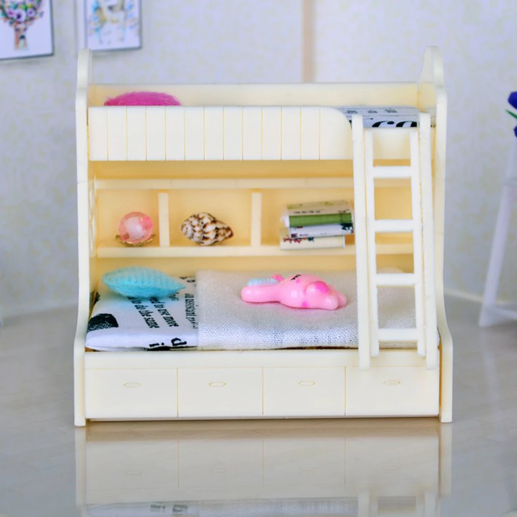 Миниатюрная модель двухъярусной кровати из АБС пластика для кукольного дома 1/12