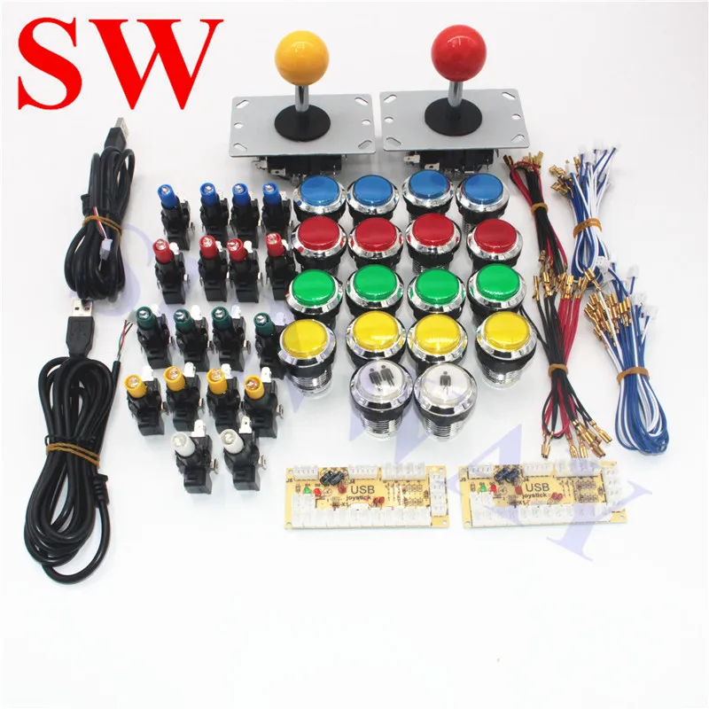 

2 player Game Arcade PC Joystick DIY Kit LED USB Encoder with Chrome led light Push Button For Mame Jamma Street Fighting game