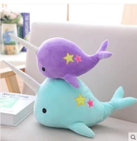2019 new arrival 25cm35cm narwhal whale binary star doll plush toy stuffed animal doll cute animal toy for girl kid gift