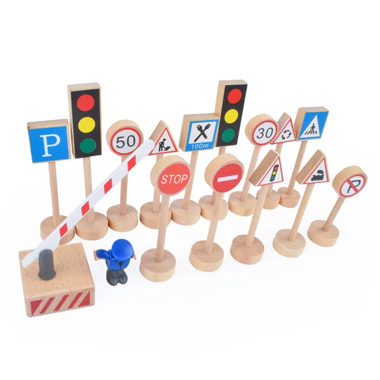16PCS TRAFFICE SIGNS Новинка 16 шт. красочные деревянные уличные дорожные знаки парковочные сцены детские развивающие игрушки набор для детей подарок на день рождения - Цвет: 16PCS TRAFFICE SIGNS