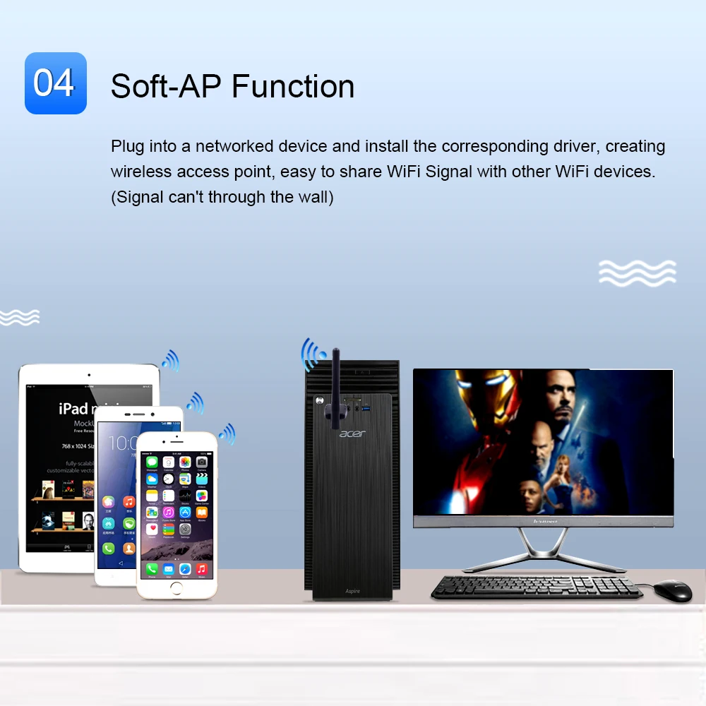 CHIPAL Мини приемник USB Wi-Fi беспроводной Wifi адаптер 2dB антенна Соединительная плата локальной компьютерной сети 802.11n/b/g 300 Мбит/с высокоскоростной адаптер Wi-Fi