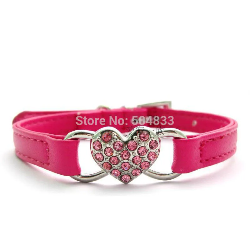 Ошейник для собак и кошек кожаный аксессуар с кристаллами в форме сердца