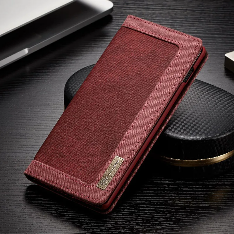 Red Роскошный холст кожаный чехол-книжка с магнитной застежкой и Fundas для Samsung Galaxy S10 S9 S8 плюс S10e Note 8 9 Чехол-бумажник держатель для задней крышкой из поликарбоната - Цвет: Red