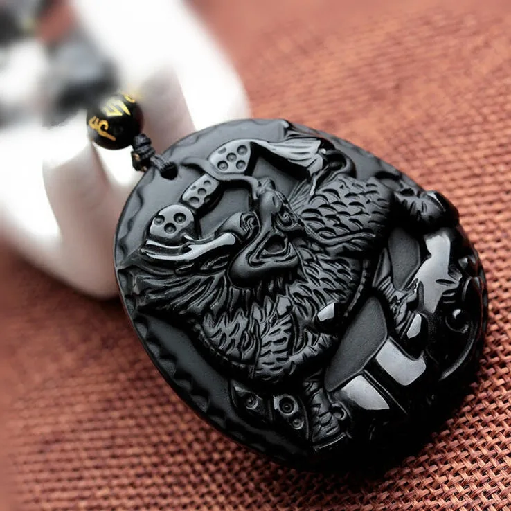 Прямая доставка натуральный черный обсидиан кулон ручной резной жезл Руи Будда